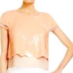 BCBGMaxAzria Peach Sequin Silk Blouse-XS peach pink. Silk